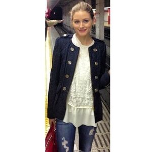 ZARA jacquard military jacket zipped up peplum double Breasted blazer Size Small